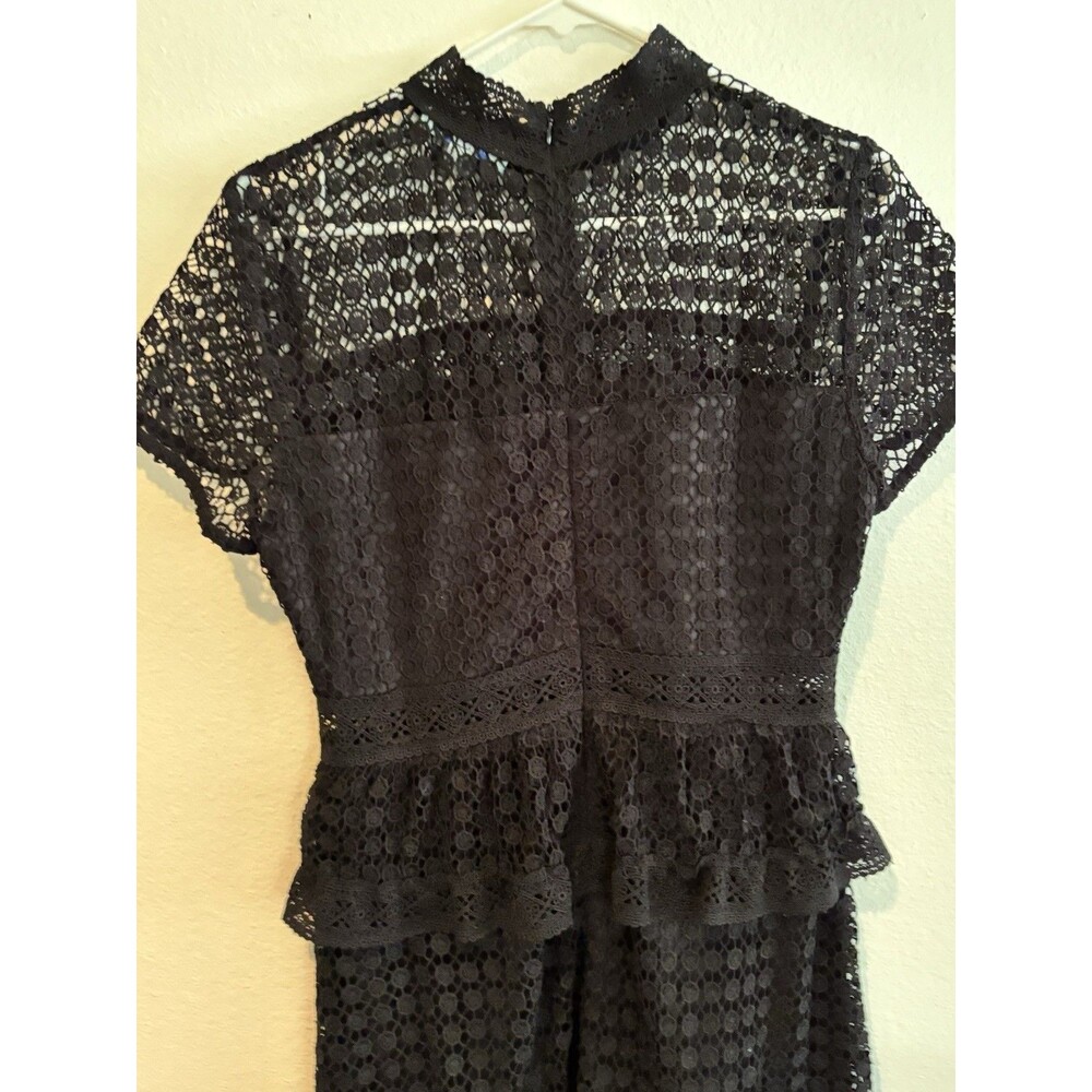 She + Sky Size Large Women's Navy Lace Short Sleeve Tiered Dress Lined - Picture 5 of 8